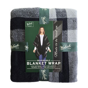 Woolrich Blanket Wrap Women One Size Black Plaid Soft Knit Shawl Cozy Cardigan